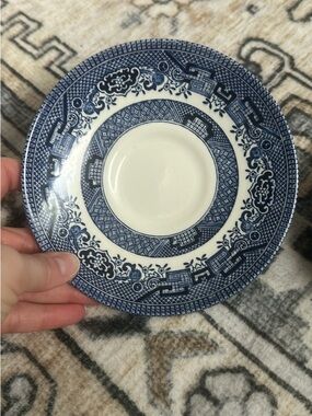 Two Vintage Blue and White Porcelain Saucer with “Blue Willow Georgian” Pattern